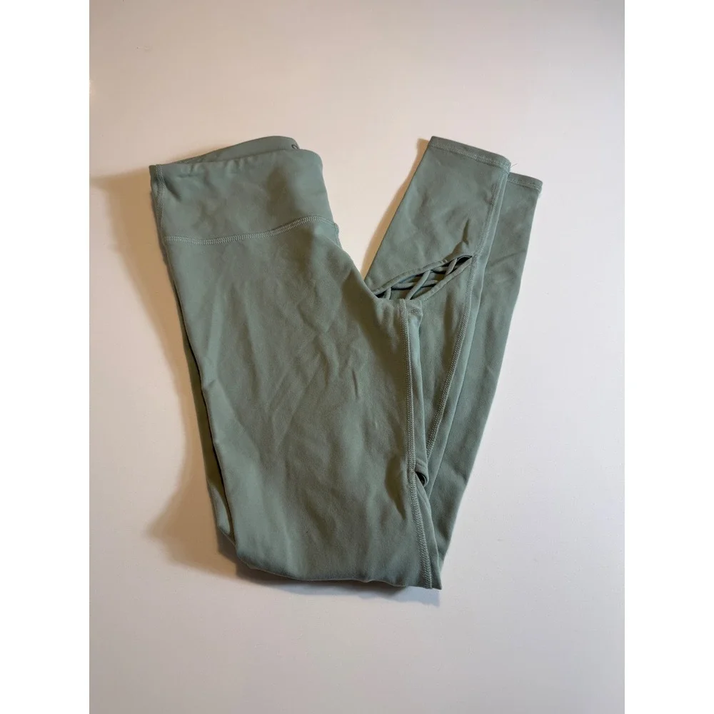 ALO Yoga Entwine Leggings Sage Green Lace-Up Cutout Size S